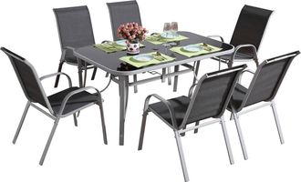 Habitat et Jardin Habitat Et Jardin - Conjunto De Jard&iacute;n Mesa + 6 Sillas De Textileno c&oacute;rdoba - Gris Oscuro