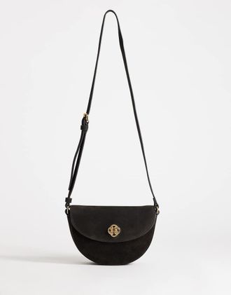 GANT Borsa a mezzaluna da spalla in vera pelle scamosciata nera-Nero