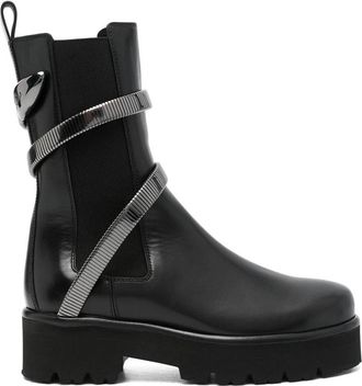 Rene Caovilla Zwarte Leren Laarzen - Dames - Chelseaboots - Zwart - 36 EU - Schoenen