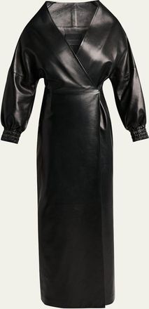 Balenciaga Sculpted Leather Long-Sleeve Maxi Wrap Dress
