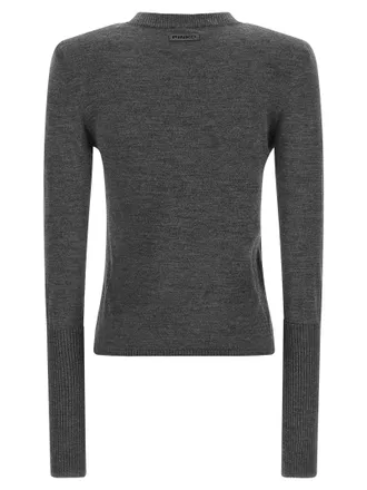 Pinko Detachable Padded-Shoulder Merino Wool Sweater - Gray