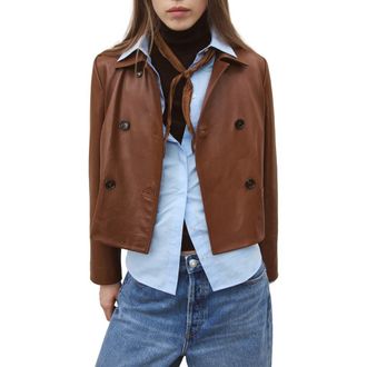 Mango Double Breasted Leather Jacket in Medium Brown at Nordstrom, Size X-Small