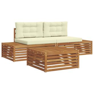 vidaXL Conjunto De Sof&aacute;s De Exterior Con Coj&iacute;n 3 Pieza Natural Y Crema Vidaxl