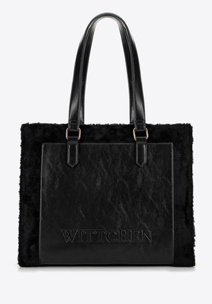 Wittchen Dames eco-leren shopper met bontafwerking, zwart