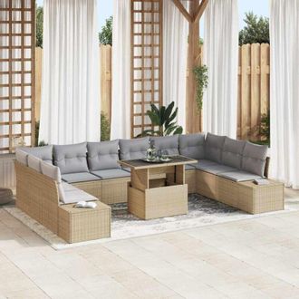 vidaXL Conjunto De Sof&aacute; De Jard&iacute;n Con Coj&iacute;n 11 Pcs Beige Y Gris Claro Vidaxl