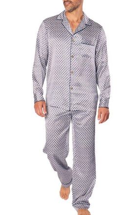 Petite Plume Foulard Print Silk Pajamas in Navy at Nordstrom, Size X-Large