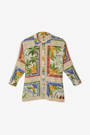 Farm Rio Gebl&uuml;mtes Oversize-Hemd aus Leinen mit H&auml;keldetails Tropical Destination