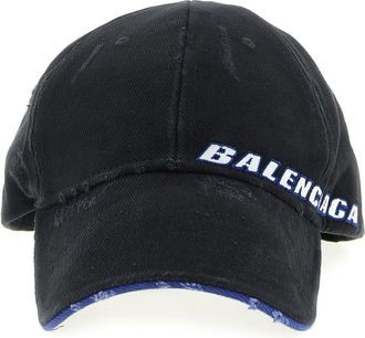 Balenciaga Black Distressed Logo Baseball Hat