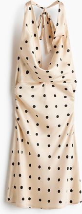 H&M Halterneck Satin Dress in Light Beige/polka Dot at Nordstrom, Size X-Small