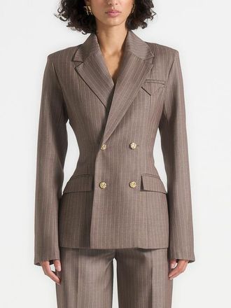 Mani&egrave;re De Voir Maia Structured Pinstripe Blazer in Taupe at Nordstrom, Size 10