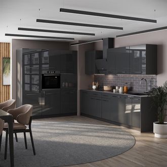 Vicco Mueble De Cocina Fame-line, Antracita Alto Brillo/antracita, 460 Cm, Et M&aacute;rmol, Vicco
