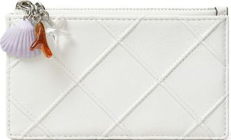 Tory Burch Fleming Charm Distressed Leather Zip Card Case in Cirrus Cloud at Nordstrom