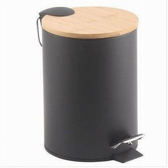 Trade Shop Trade Shop - Pattumiera Acciaio A Pedale 3 Litri Bidone Cestino Spazzatura Nero Legno 87457