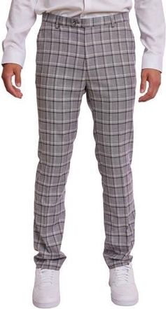 Paisley & Gray Downing Slim Flat Front Windowpane Dress Pants in Grey White Peach Check at Nordstrom Rack, Size 31 X 32