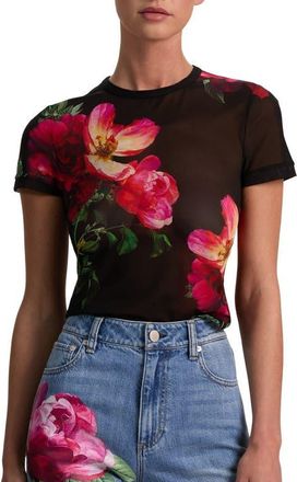 Alice & Olivia Tess Floral Mesh T-Shirt in Empress Bloom Black at Nordstrom, Size X-Large