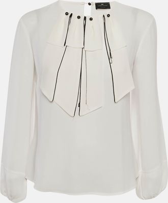 Elisabetta Franchi White Crepe Trim Detail Top