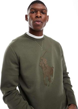 Polo Ralph Lauren Felpa verde scuro in maglia doppia con logo tono su tono