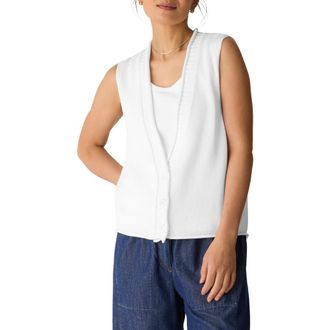 Eileen Fisher V-Neck Organic Cotton Blend Vest in White at Nordstrom, Size Xx-Small