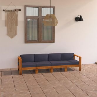 vidaXL Vidaxl - Sof&aacute; De Jard&iacute;n 4 Plazas Con Coj&iacute;n Gris Oscuro Madera De Acacia