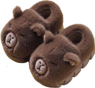 Generic Capybara Slippers for Kids - Soft Plush Cartoon House Slippers with Non-Slip Sole (Dark Brown Closed Heel, L, Adult, Women, 9.5, Numeric Range, UK Foo