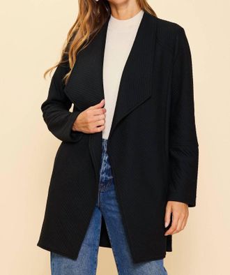 Skies Are Blue Clothing Thick Knit Fold Over Collar Cardigan In Black