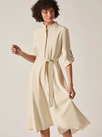 James Lakeland Womens Cream Tie-Waist Midi Dress - Tan - Size: 16