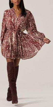 ASTR the Label Marisela Long Sleeve Minidress in Rust Print at Nordstrom Rack, Size X-Small