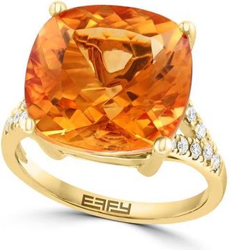 Effy 14K Yellow Gold Diamond & Citrine Cushion-Cut Ring in 14K Gold at Nordstrom, Size 7