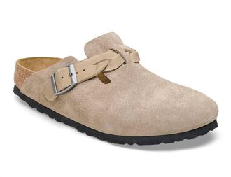 Birkenstock Womens Boston Braided Suede Clogs In Taupe