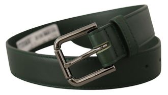 Dolce & Gabbana Womens Army Green Leather Logo Metal Waist Buckle Belt Dark