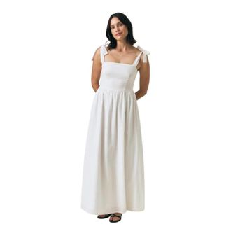 Lexington Company Bow-strap Seersucker Zomerjurk - Dames - Maxi kleedjes - Wit - XS - Kleedjes