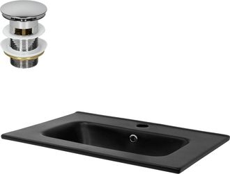 ML Design Lavabo baño de cerámica encastrado negra con juego de drenaje