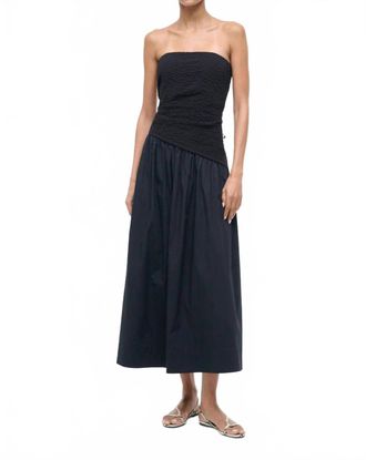Staud Nia Strapless Midi Dress In Black