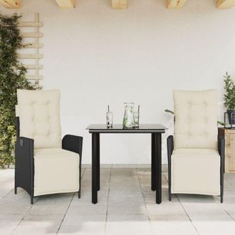 vidaXL Set Comedor De Jard&iacute;n 3 Pzas Con Cojines Rat&aacute;n Sint&eacute;tico Negro Vidaxl
