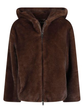 P.A.R.O.S.H. Plush Faux Fur Jacket with Hood and Cropped Silhouette