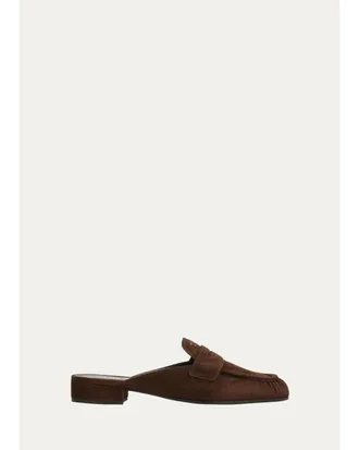 Prada 5mm Suede Penny Loafer Mules