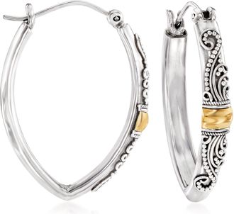 Ross-Simons Sterling Silver Bali-Style Hoop Earrings With 18kt Yellow Gold