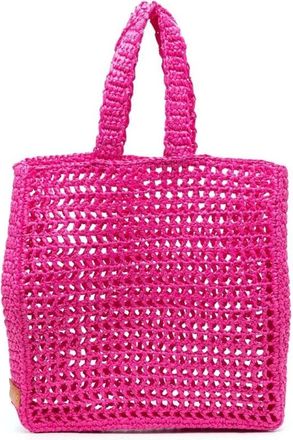 Chica Fuchsia Straw Tote Bag met Logo Patch - Dames - Handtassen - Roze - ONE Size - Tassen