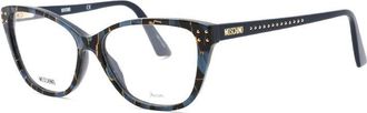 Moschino Eyeglasses Cat Eye Full Rim, Black Blue Havana Frame And Clear Demo Lenses Lens Mos5830Edc00