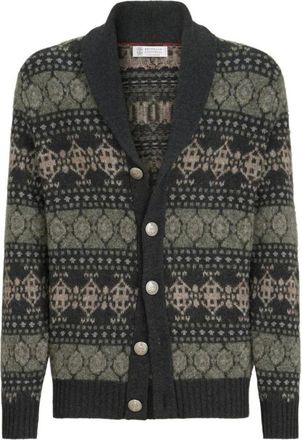 Brunello Cucinelli Truien & Vesten, Heren, Veelkleurig, L, Kasjmier, Sjaalkraag Fair Isle Vest