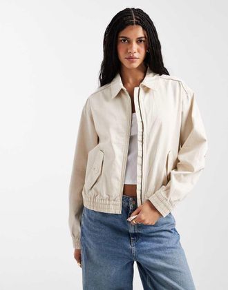 Asos Giacca bomber in cotone slavato color crema-Bianco