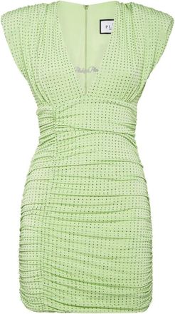 Philipp Plein Jersey Mini Jurk Strass Signature - Dames - Feestkleedjes - Groen - M - Polyester - Kleedjes