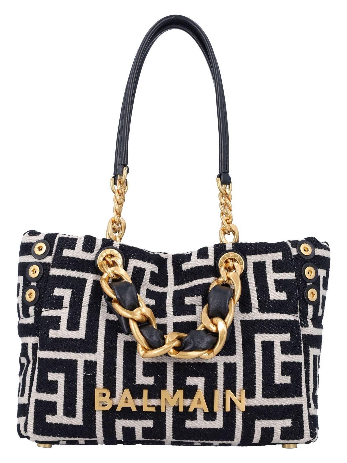 【関税＆送料込み】Balmain Black Leather Shopping Bag With Balmain Emblème Grained Leather Tote Bag | Saks Fifth Avenue