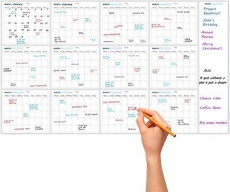 OEM Calendario De Pared - Planificador De Pizarra Blanca - Creaci&oacute;n De Horarios - Borrable En Seco - 89 X 147 Cm - Blanco
