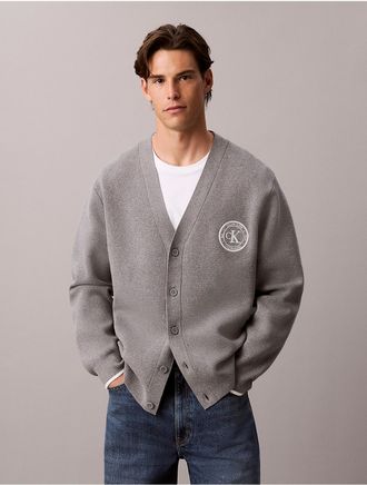 Calvin Klein Jeans Calvin Klein Mens Varsity Logo Cardigan Sweater - Grey - XL