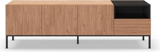 DRAWER Mueble TV 3 puertas 1 caj&oacute;n madera y metal L180cm - Madera clara/negra