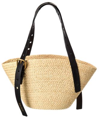 Loewe Punch Hole Small Raffia & Leather Basket Bag