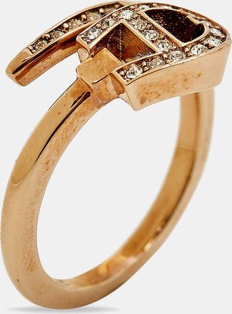 Aigner Logo Crystals Rose Gold Tone Ring