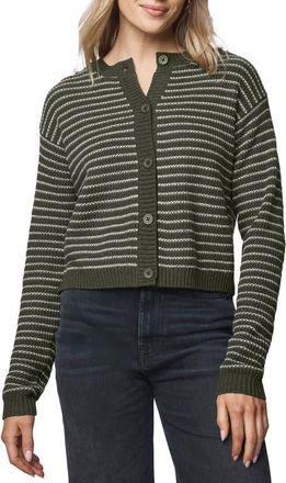 Splendid Amber Stripe Crop Cotton & Wool Blend Cardigan in Green Spruce/Pale Oak at Nordstrom, Size X-Large