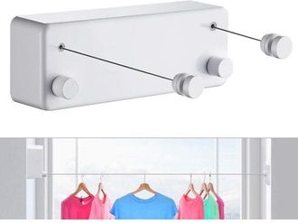 OEM Tendedero Retr&aacute;ctil Para Ropa De Interior Y Exterior, Resistente, De Acero Inoxidable, 2 X 4,2 M, Montado En La Pared (taladro), Color Blanco T
